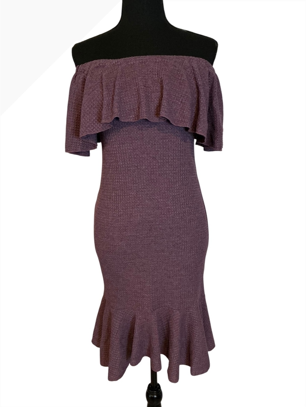 LuLaRoe Off-Shoulder Ruffle Knit Dress XS Purple